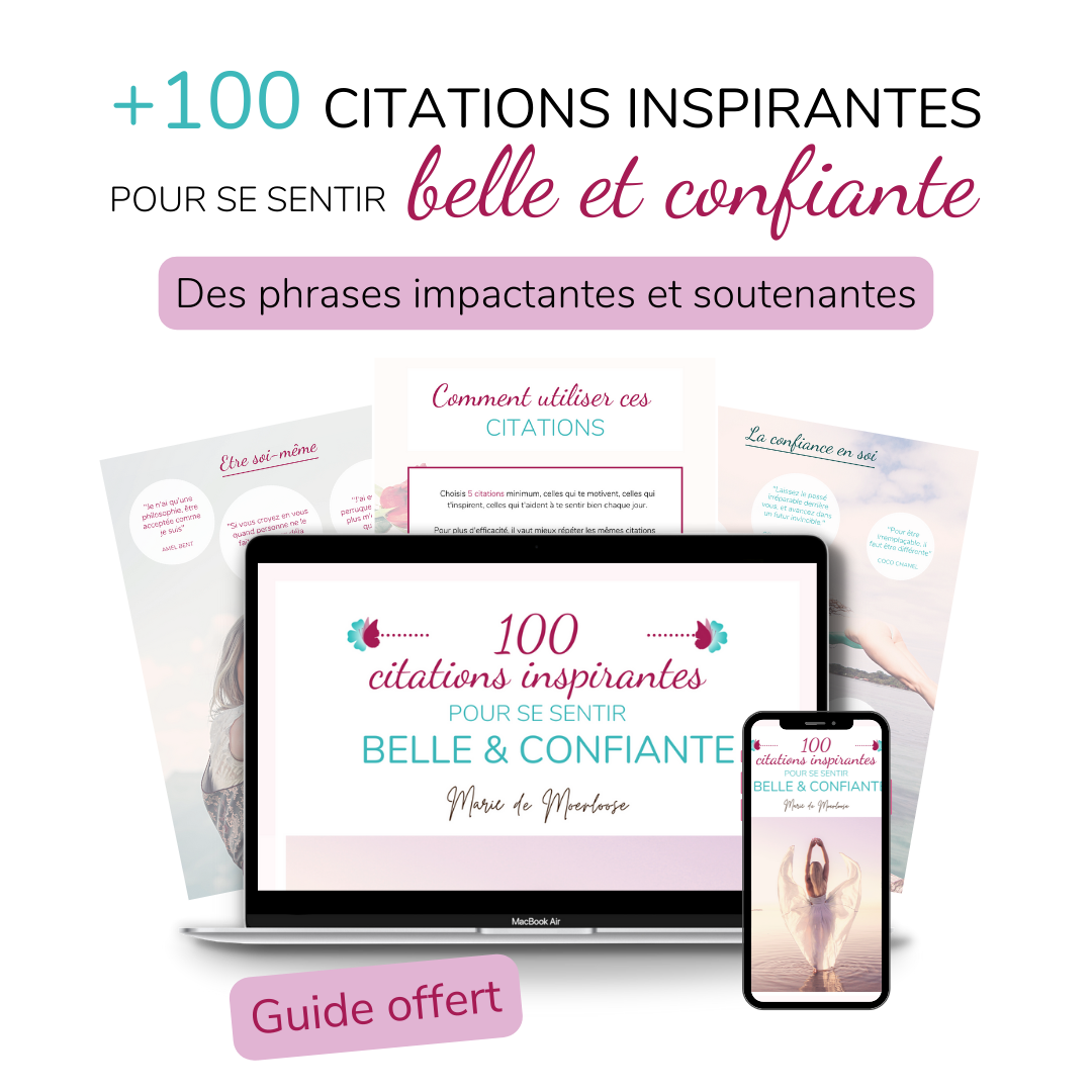 Image de promotion avec le contenu du guide - 100 citations inspirantes pour se sentir belle et confiante